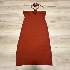 Almost Famous Ribbed Knit Halter‎ Midi Dress Rust Orange Size 2X